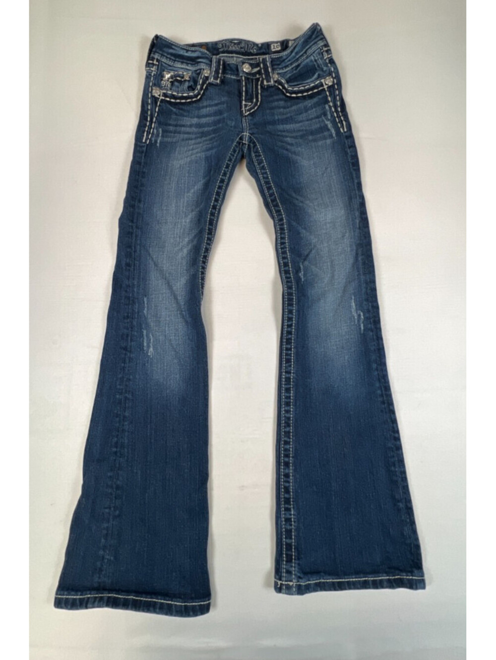 Miss Me Girls Bootcut Jeans Size 10 Dark Wash Bling Embellished Pockets